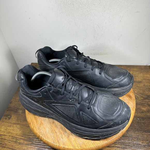 Hoka M Bondi LTR Black Leather Running Shoes Men's Size 15 1019496 BLK